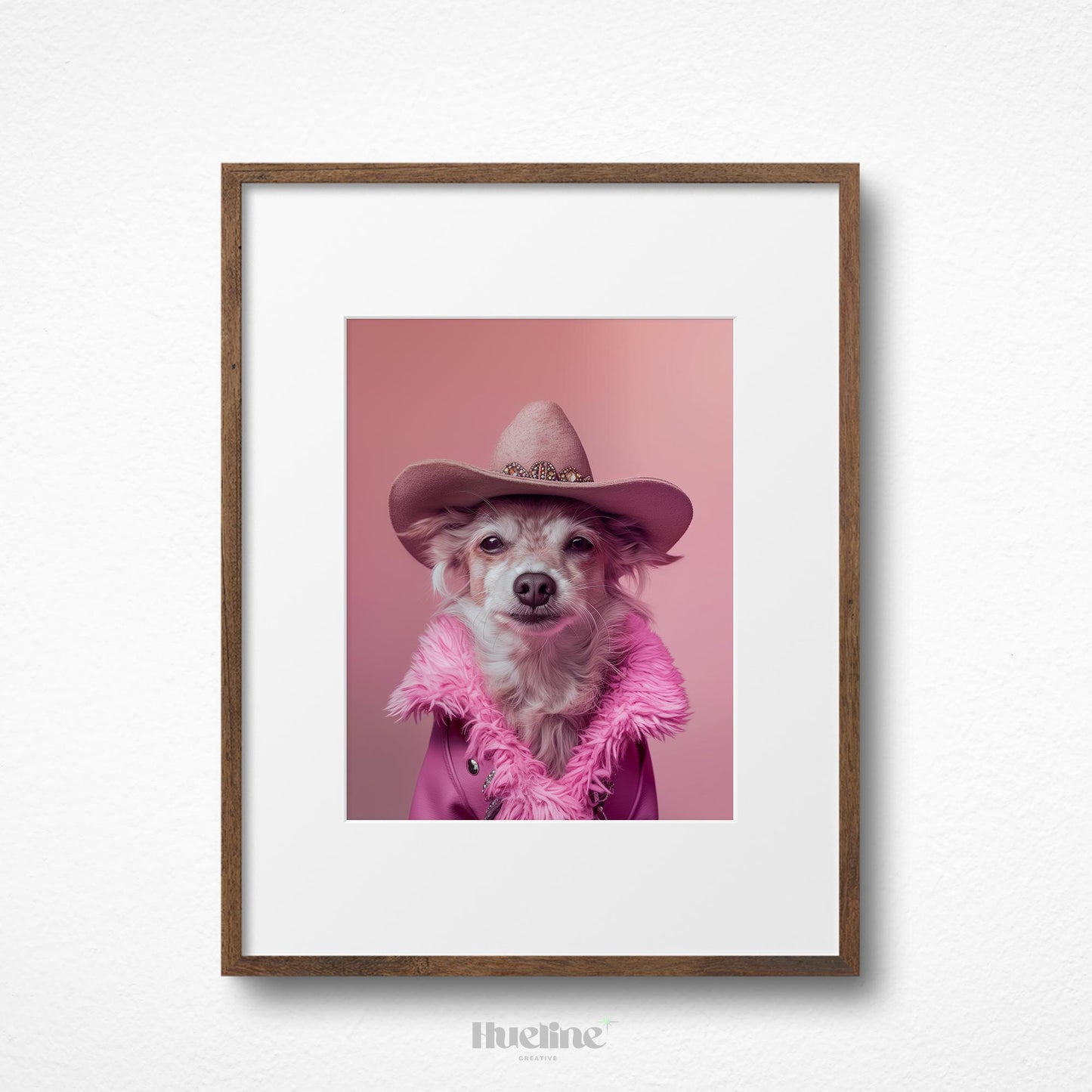 Custom Cowboy Pet Portrait: Western Dog Art, Pink Costume, Digital, Canvas or Poster