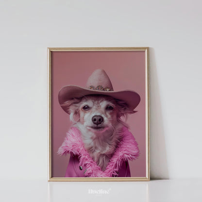 Custom Cowboy Pet Portrait: Western Dog Art, Pink Costume, Digital, Canvas or Poster