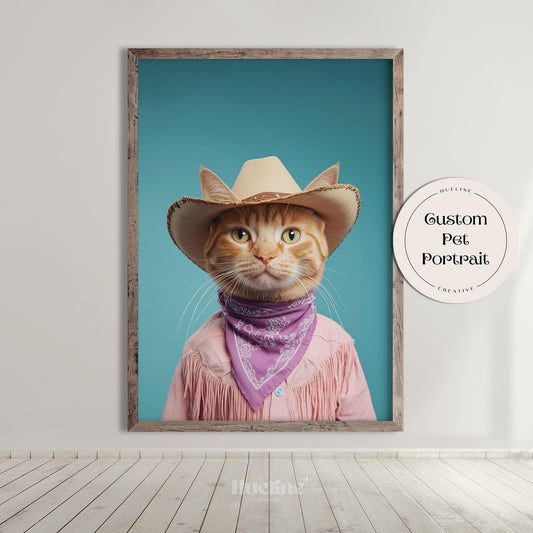 Custom Cowboy Pet Portrait: Western Dog Art, Cowboy Gift, Digital, Canvas or Poster