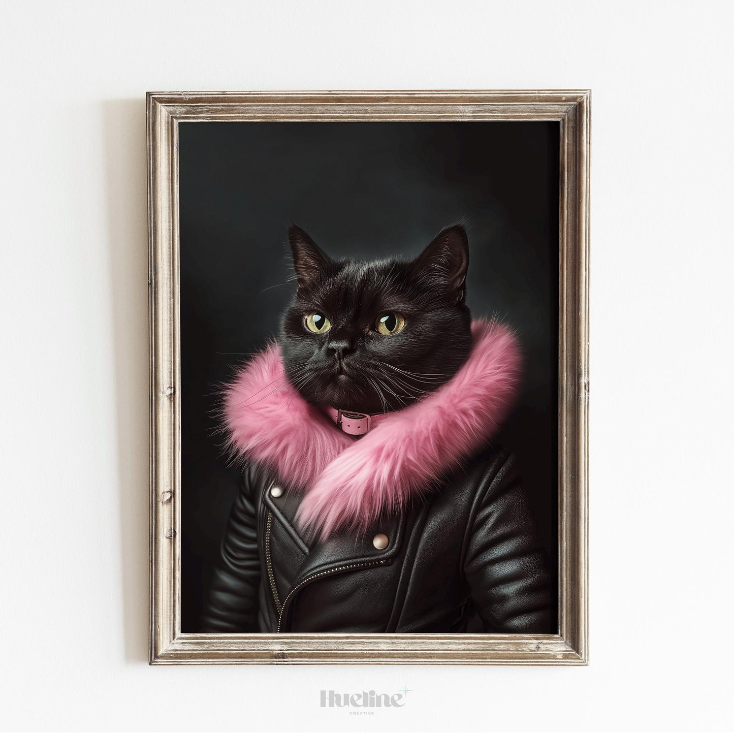 Custom Pet Portrait from Photo – Stylish Cat in Pink Fur Artwork, Personalized Pet Gift