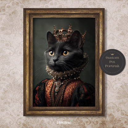 Custom Royal Pet Portrait: Elegant Queen Cat Art Print, Digital, Canvas or Poster