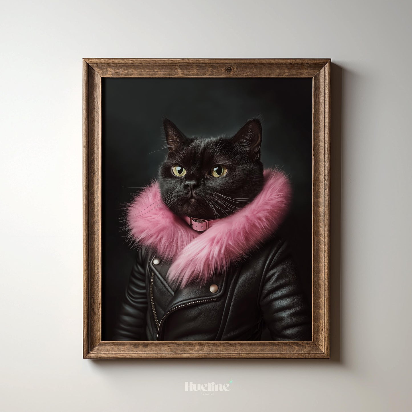 Custom Pet Portrait from Photo – Stylish Cat in Pink Fur Artwork, Personalized Pet Gift