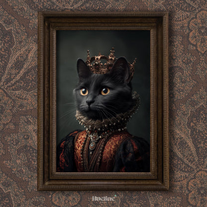 Custom Royal Pet Portrait: Elegant Queen Cat Art Print, Digital, Canvas or Poster