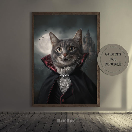 Custom Vampire Pet Portrait: Gothic Halloween Pet Art Digital, Canvas or Poster