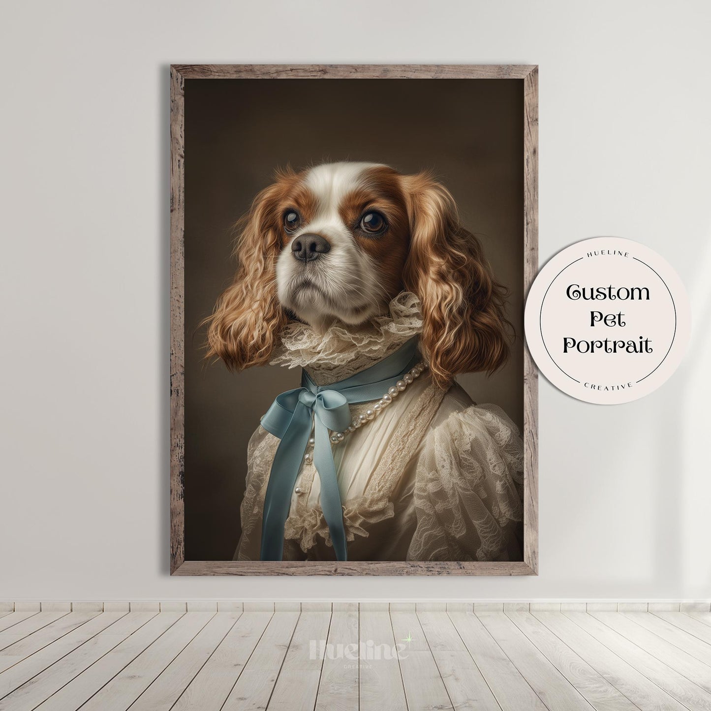 Custom Pet Portrait in Elegant Dress: Personalized Dog Art, Unique Home Decor