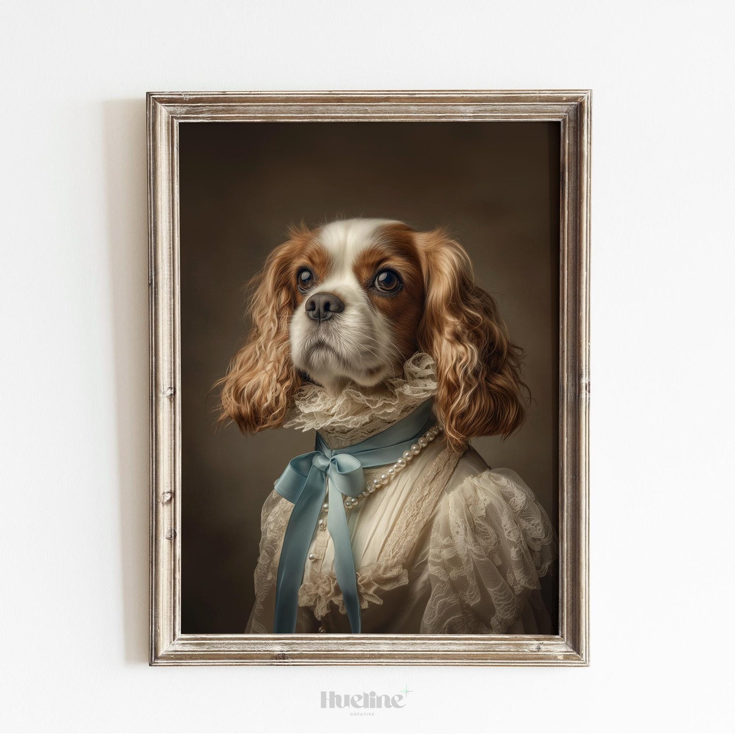 Custom Pet Portrait in Elegant Dress: Personalized Dog Art, Unique Home Decor