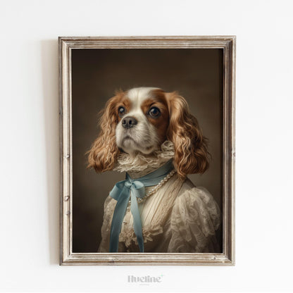 Custom Pet Portrait in Elegant Dress: Personalized Dog Art, Unique Home Decor