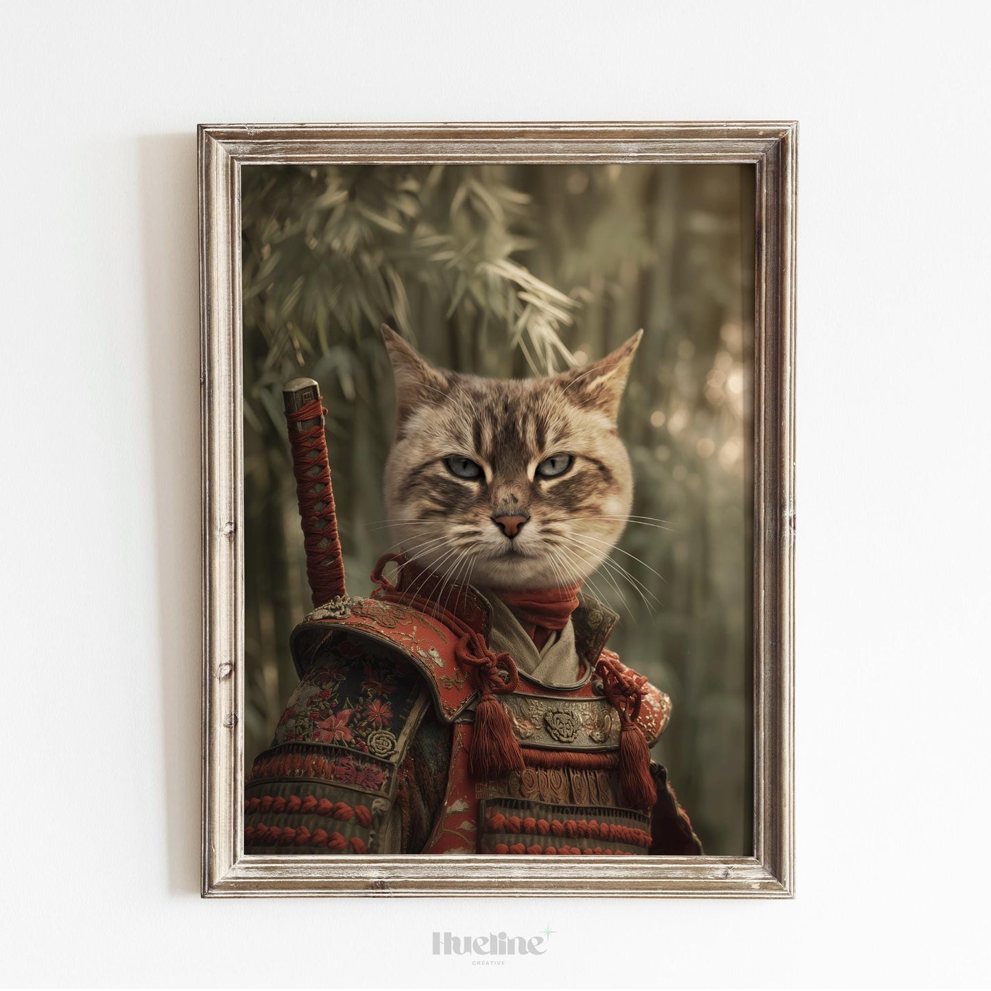 Samurai Cat Portrait: Regal Feline Warrior in Armor - Fantasy Pet Art