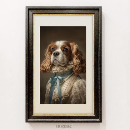 Custom Pet Portrait in Elegant Dress: Personalized Dog Art, Unique Home Decor