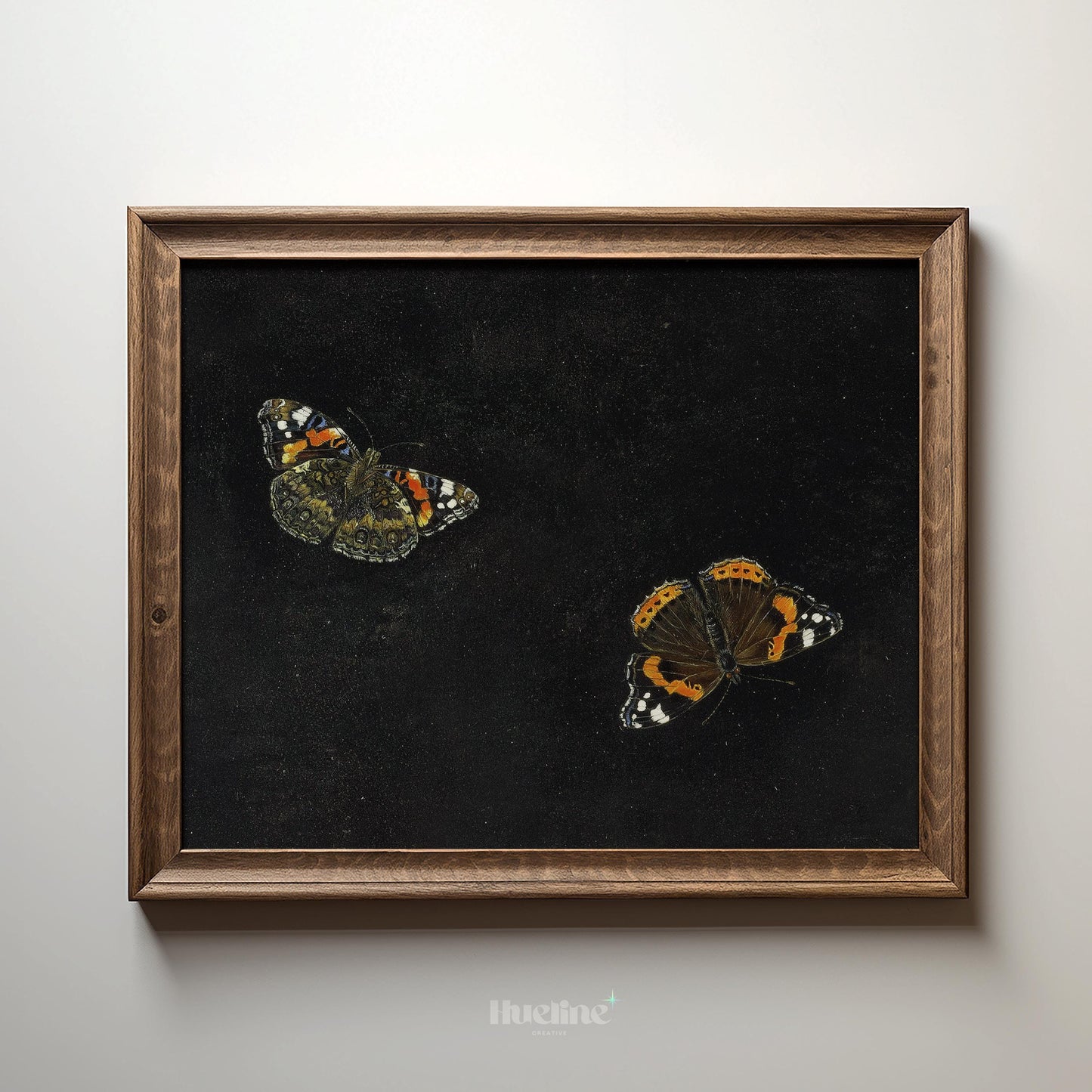 Vintage Butterfly Wall Art – Dark Background Insect Painting, Antique Nature Artwork Print L1116