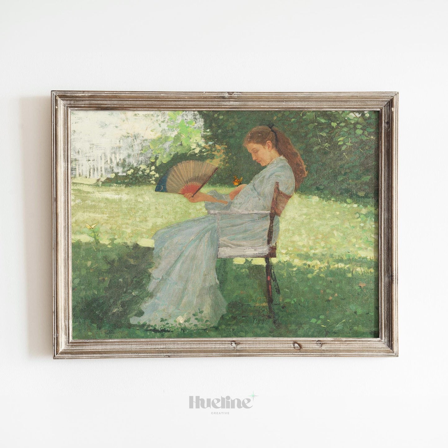 Vintage Lady in Garden Wall Art – Woman with Fan Painting, Romantic Impressionist Artwork - L1117