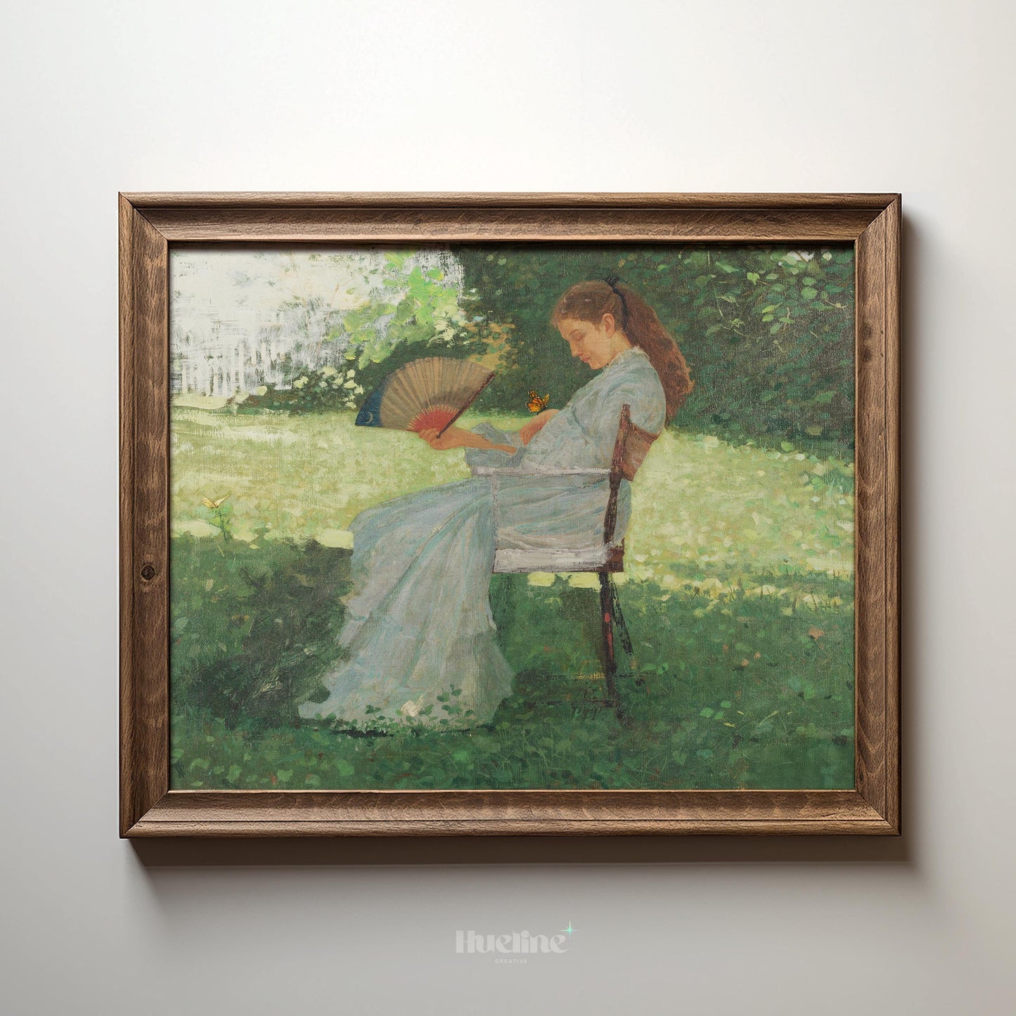 Vintage Lady in Garden Wall Art – Woman with Fan Painting, Romantic Impressionist Artwork - L1117