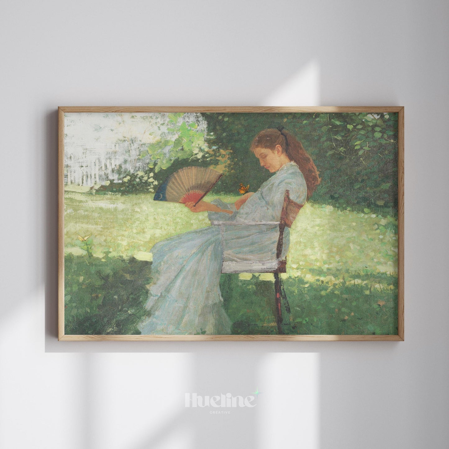 Vintage Lady in Garden Wall Art – Woman with Fan Painting, Romantic Impressionist Artwork - L1117