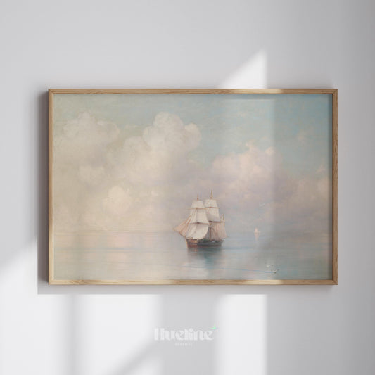 Vintage Nautical Wall Art – Sailing Ship at Sea Painting - L1119