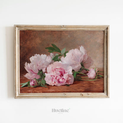Vintage Floral Still Life, Pink Peonies Classic Wall Art Print L1121
