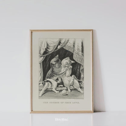 Vintage Cat Print | Antique Black and White Kitten Illustration Wall Art - L1123