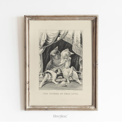 Vintage Cat Print | Antique Black and White Kitten Illustration Wall Art - L1123