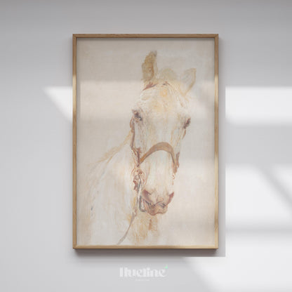 Vintage White Horse Painting | Classic Equestrian Wall Art Print L1125