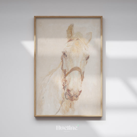 Vintage White Horse Painting | Classic Equestrian Wall Art Print L1125