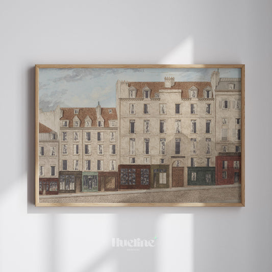 Vintage Cityscape Wall Art – European Street Scene Painting, Antique Architecture Artwork Print L1118