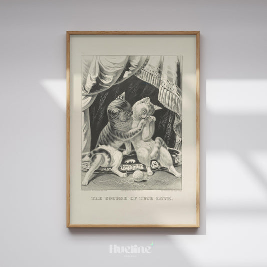 Vintage Cat Print | Antique Black and White Kitten Illustration Wall Art - L1123