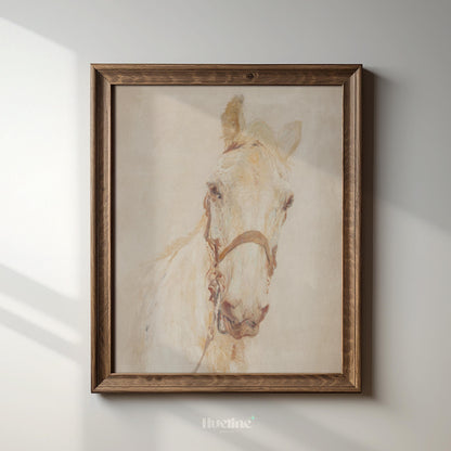 Vintage White Horse Painting | Classic Equestrian Wall Art Print L1125