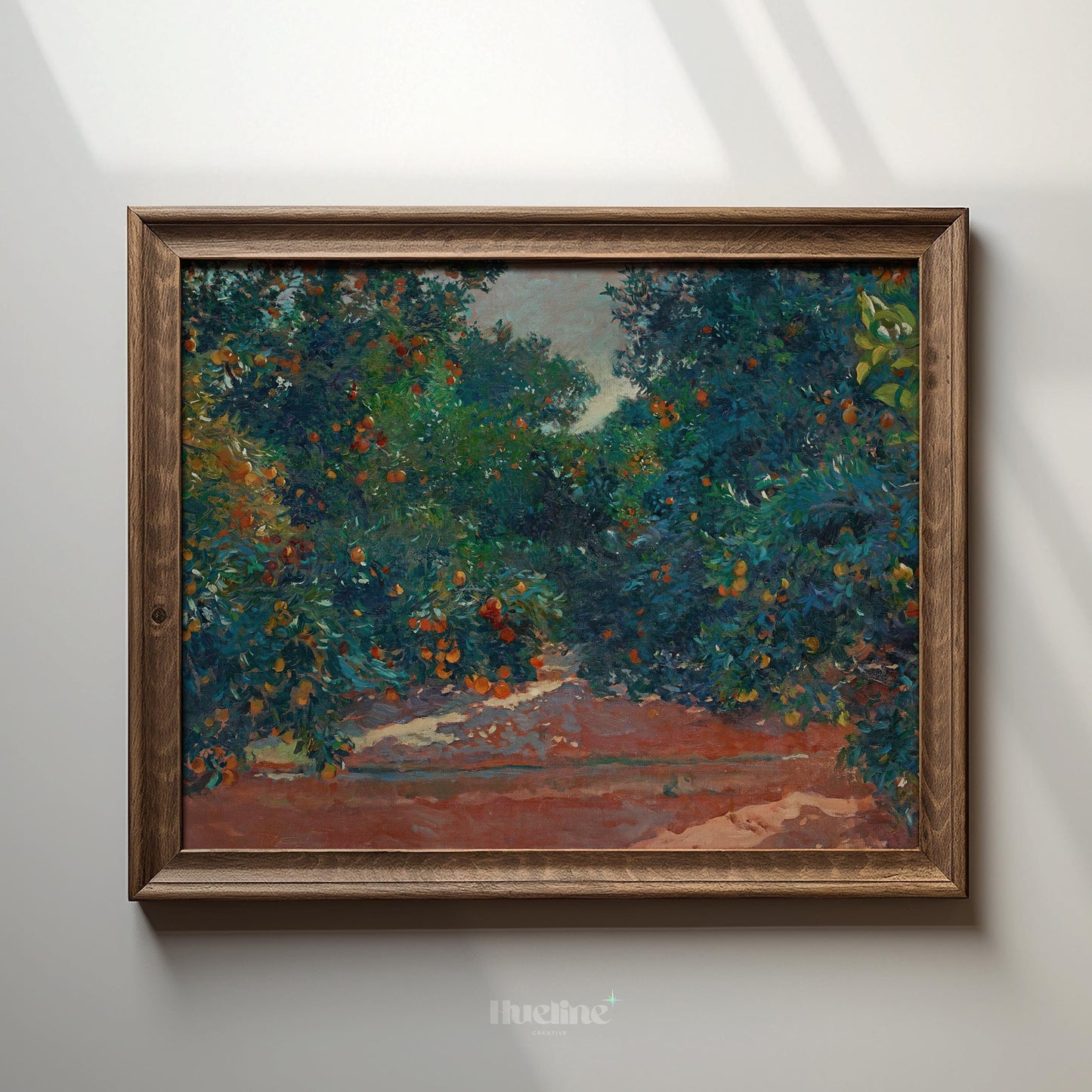 Vintage Orchard Landscape Art Print | Orange Grove Nature Painting - L1127