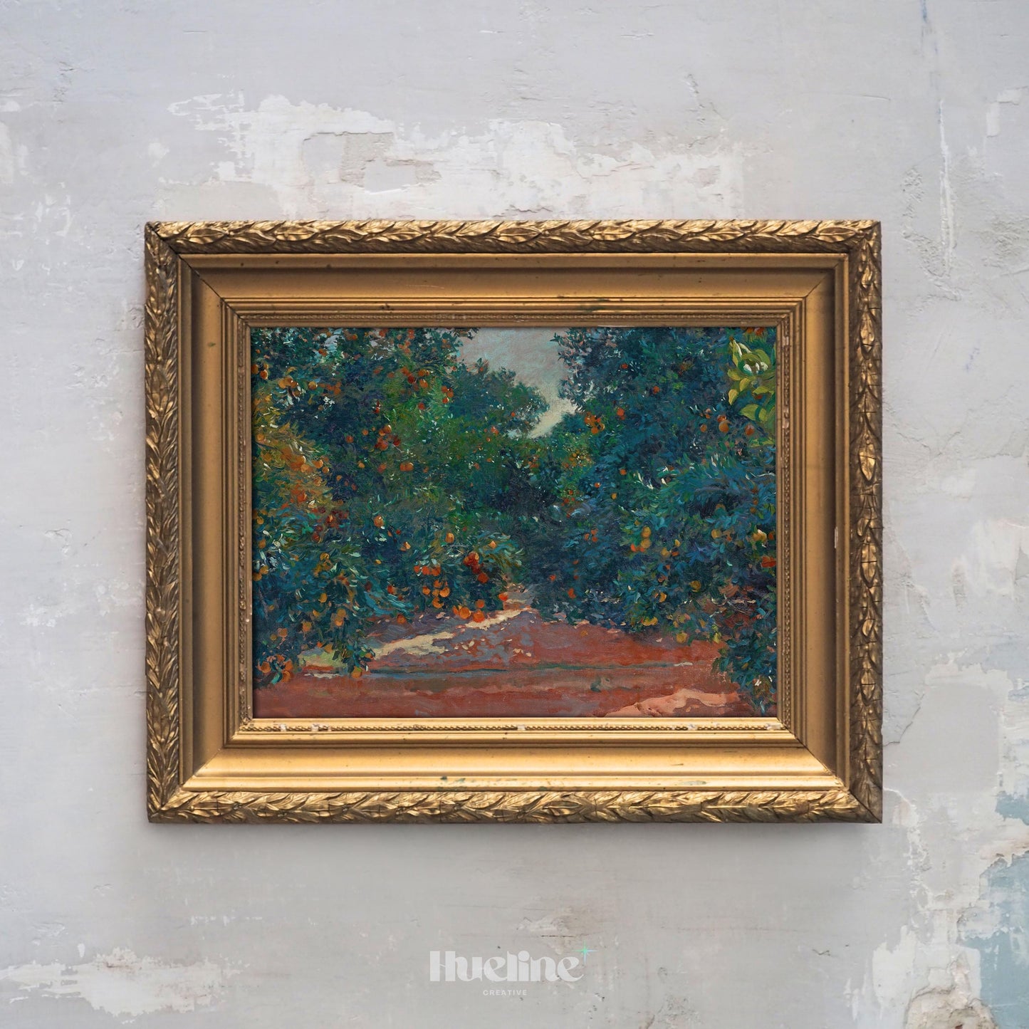Vintage Orchard Landscape Art Print | Orange Grove Nature Painting - L1127