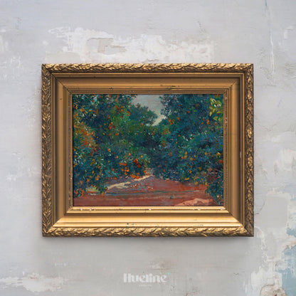 Vintage Orchard Landscape Art Print | Orange Grove Nature Painting - L1127