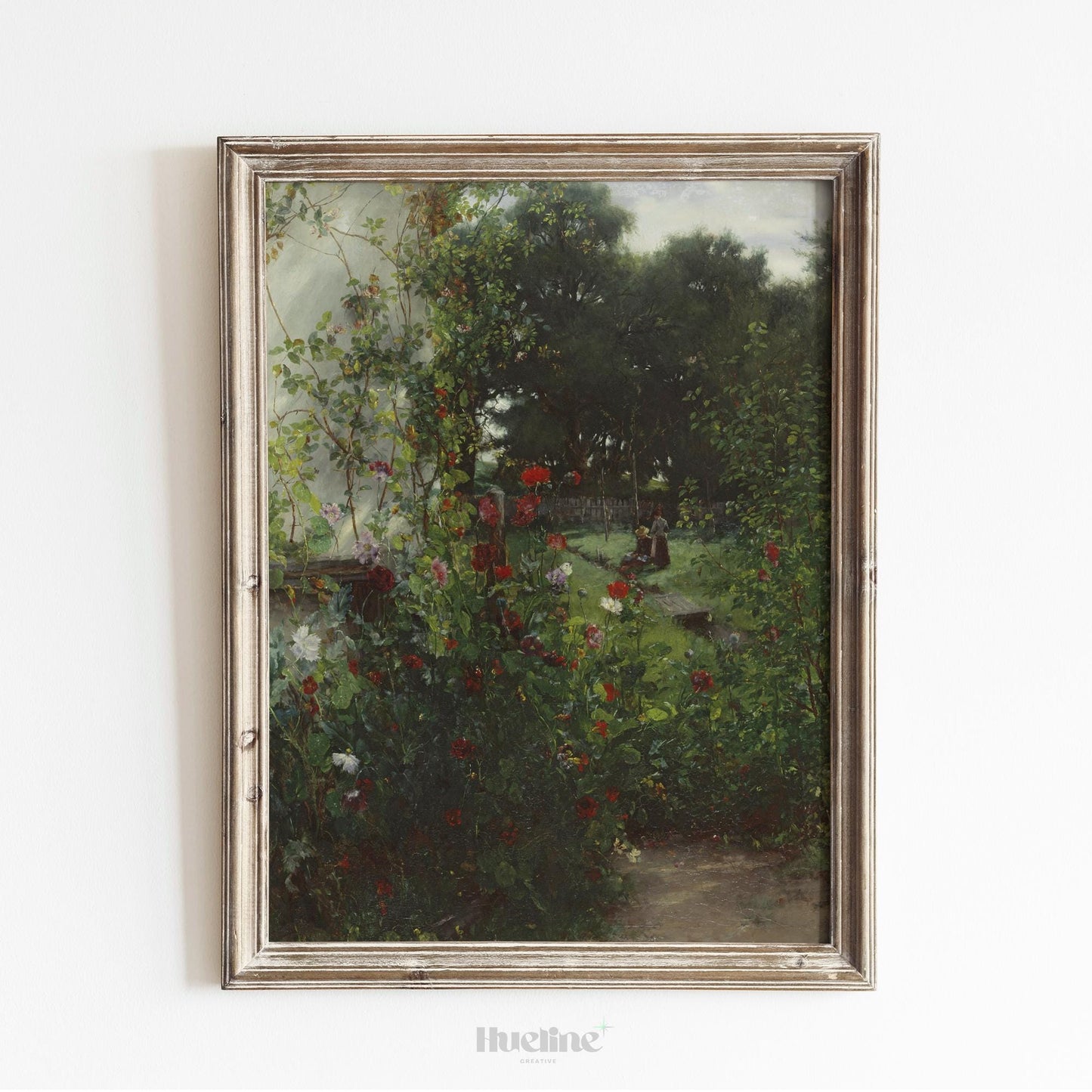 Vintage Garden Painting Print | Romantic Floral Garden Landscape Art - L1128