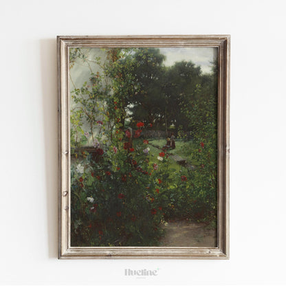Vintage Garden Painting Print | Romantic Floral Garden Landscape Art - L1128