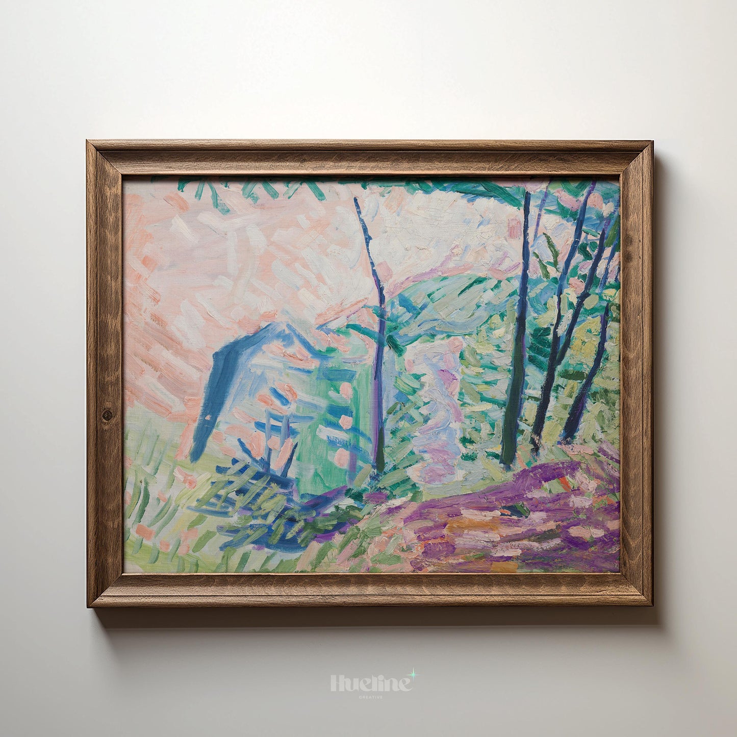 Abstract Impressionist Landscape Print – Pastel Modern Vintage Wall Art - L1136
