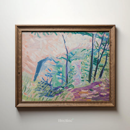 Abstract Impressionist Landscape Print – Pastel Modern Vintage Wall Art - L1136