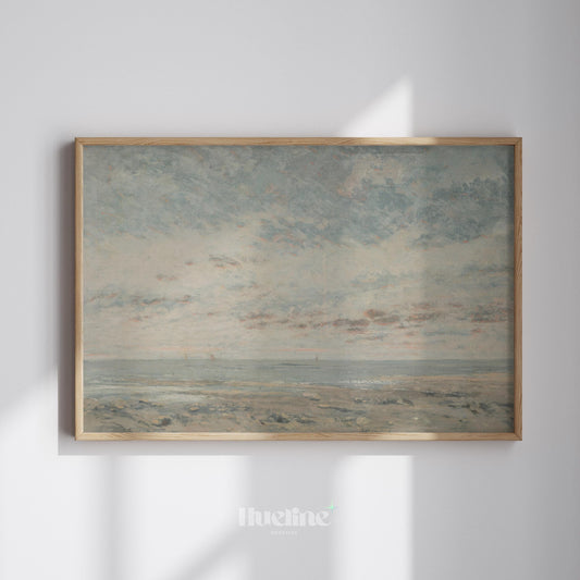 Vintage Coastal Seascape Art Print – Soft Ocean Horizon Painting Wall Decor - L1137
