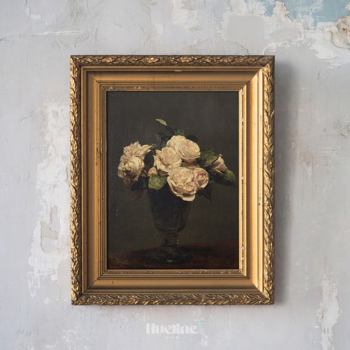 Vintage Dark Floral Still Life Print – Classic Roses in Vase Wall Art - L1148