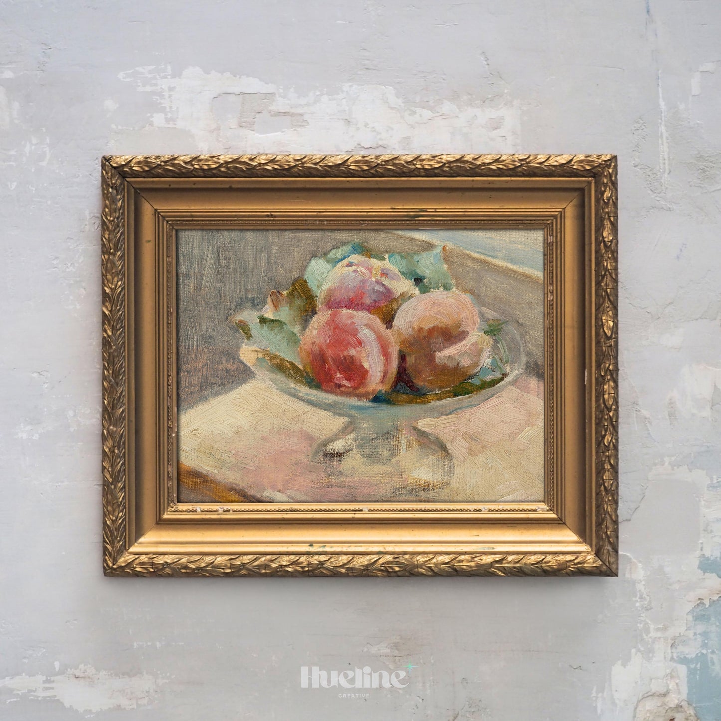 Vintage Impressionist Fruit Still Life – Soft Pastel Peach Bowl Art Print - L1153