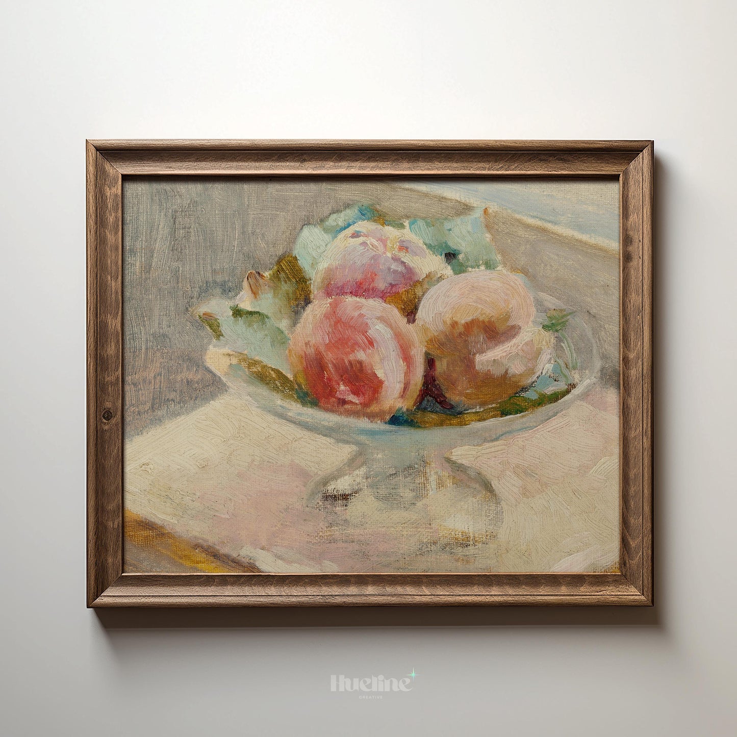 Vintage Impressionist Fruit Still Life – Soft Pastel Peach Bowl Art Print - L1153