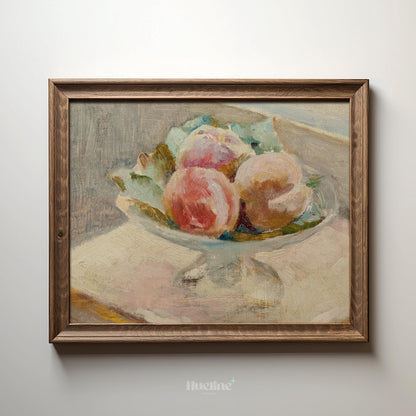 Vintage Impressionist Fruit Still Life – Soft Pastel Peach Bowl Art Print - L1153
