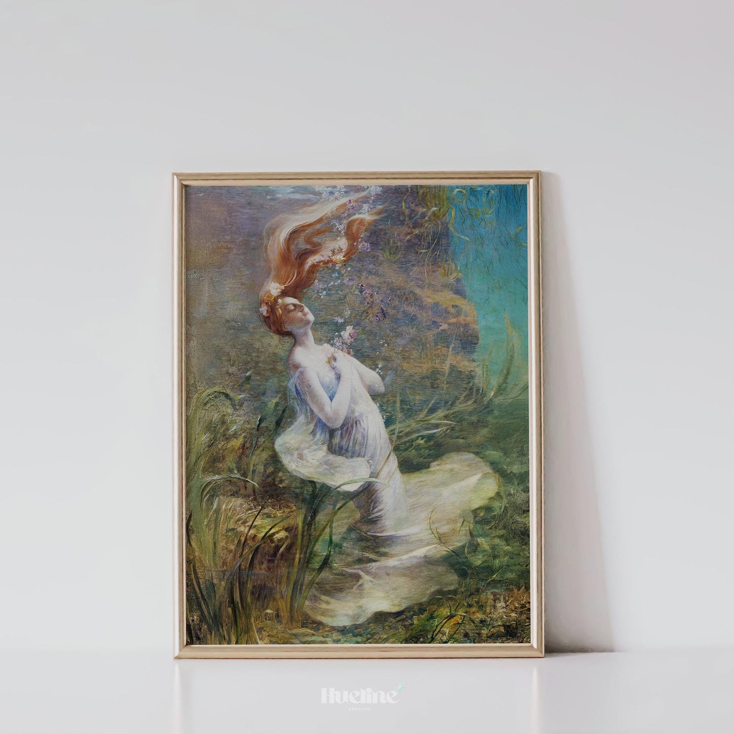 Vintage Underwater Fairy Art Print – Enchanted Ethereal Water Nymph Painting - L1154