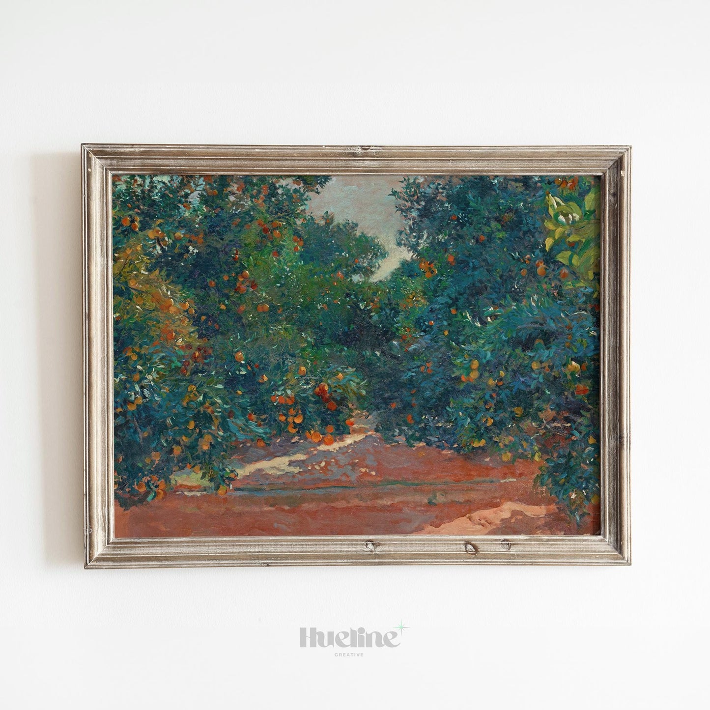 Vintage Orchard Landscape Art Print | Orange Grove Nature Painting - L1127