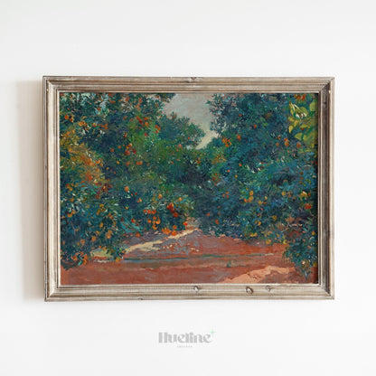 Vintage Orchard Landscape Art Print | Orange Grove Nature Painting - L1127