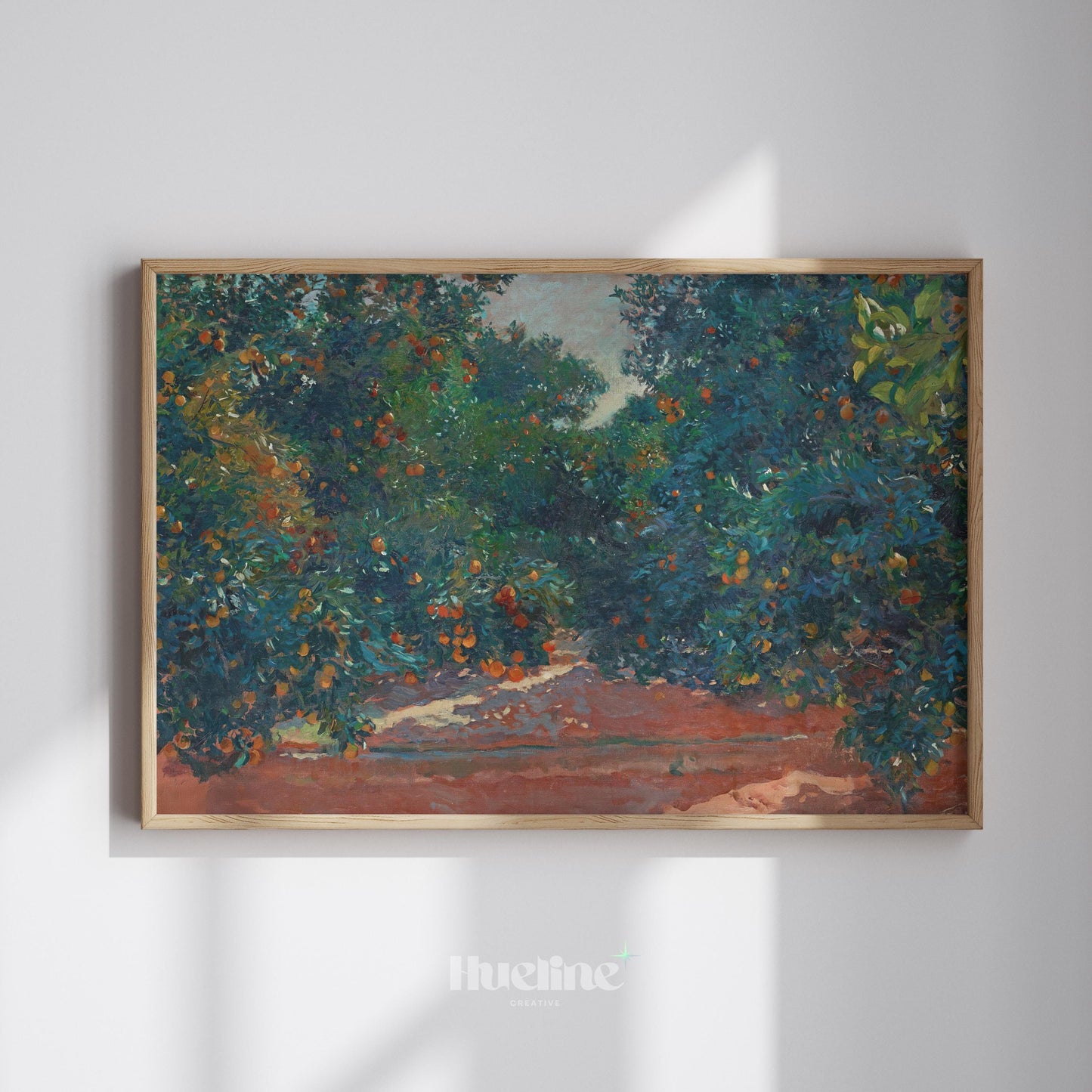 Vintage Orchard Landscape Art Print | Orange Grove Nature Painting - L1127