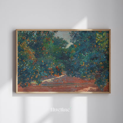 Vintage Orchard Landscape Art Print | Orange Grove Nature Painting - L1127
