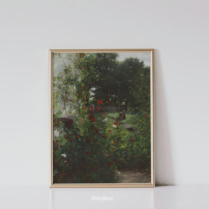 Vintage Garden Painting Print | Romantic Floral Garden Landscape Art - L1128