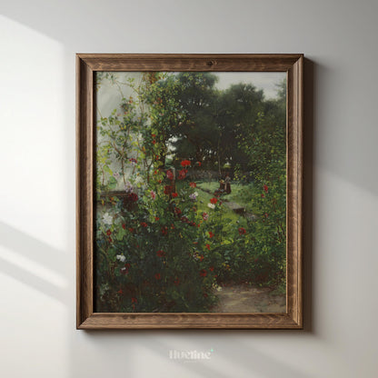 Vintage Garden Painting Print | Romantic Floral Garden Landscape Art - L1128