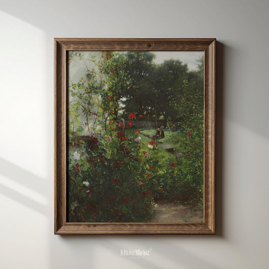 Vintage Garden Painting Print | Romantic Floral Garden Landscape Art - L1128