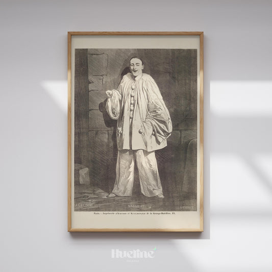 Vintage Pierrot Clown Art Print – Antique Theater Illustration Wall Decor - L1130