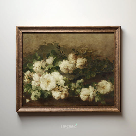 Vintage Floral Art Print – Antique White Blossoms Botanical Wall Decor - L1134