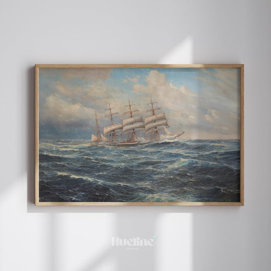 Vintage Sailing Ship Art Print – Nautical Ocean Painting Maritime Wall Decor - L1135