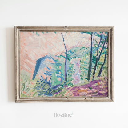 Abstract Impressionist Landscape Print – Pastel Modern Vintage Wall Art - L1136